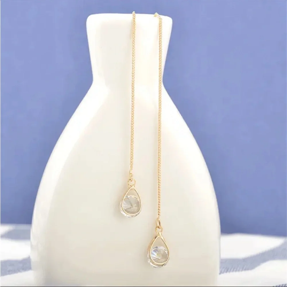 Cubic Zirconia Drop Threader Earrings